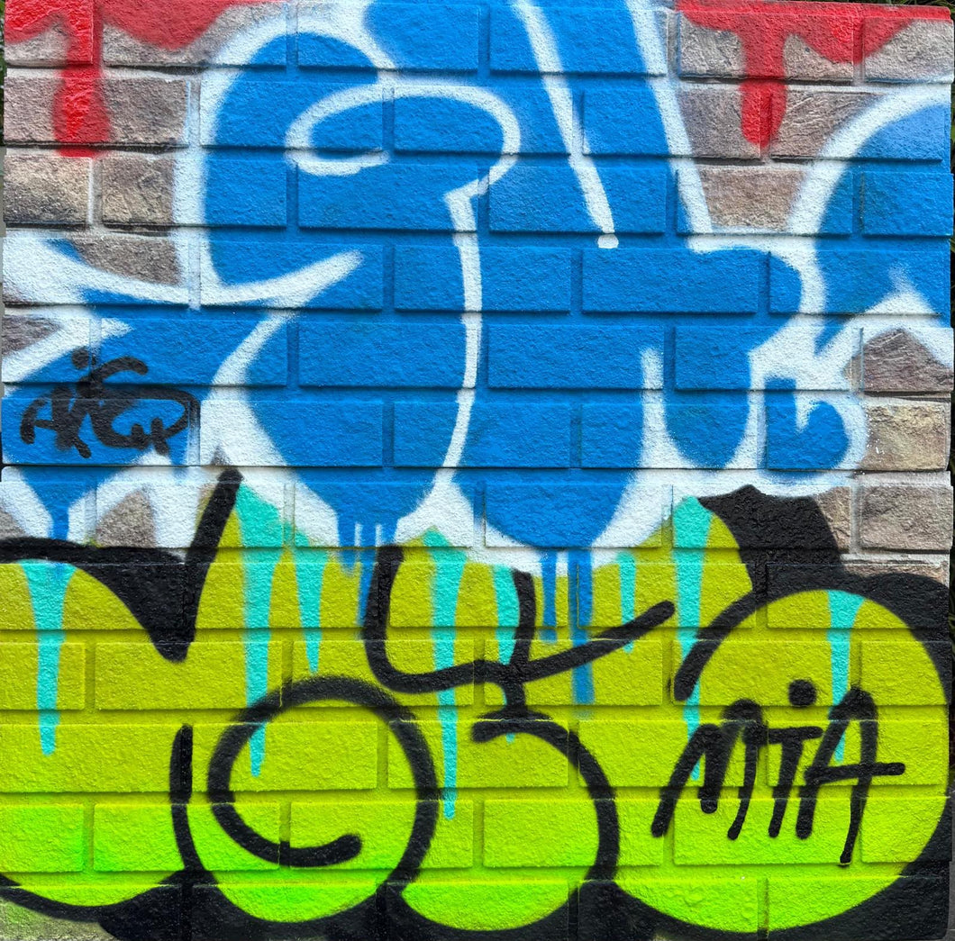 GHOST & GIZ THROW SERIES ON FAUX BRICK # 6