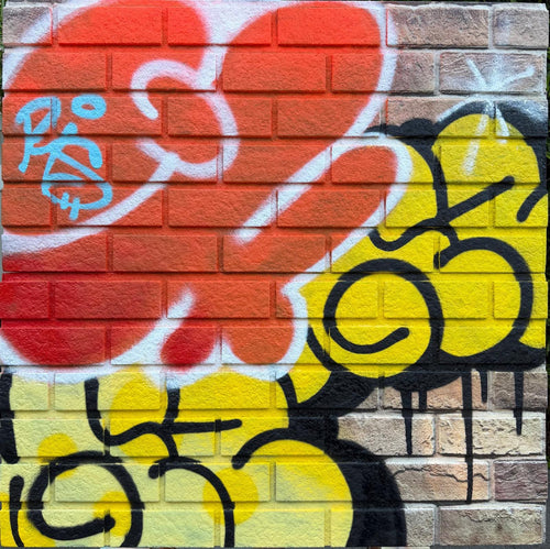 GHOST & GIZ THROW SERIES ON FAUX BRICK # 3